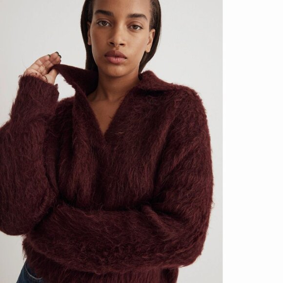 Madewell - Brushed Polo Sweater NM619 | Medium | Heather Currant - Picture 2 of 10